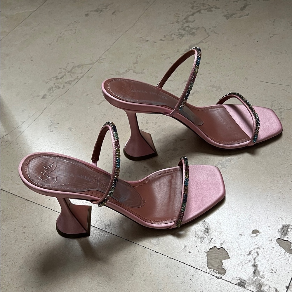 Amina Muaddi Gilda Satin Crystal Embellishments Heels